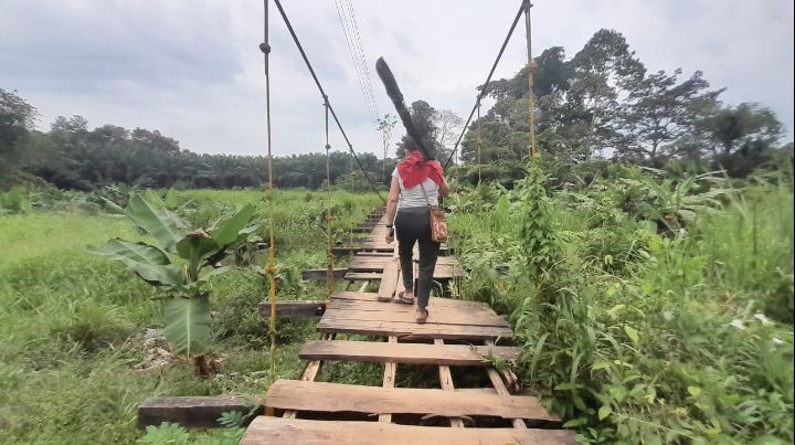 En una parte del puente solo están de apoyo las guayas de acero que nunca han sido cambiadas. / Foto: Deicy Sifontes / La Opinión 