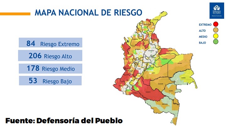 Mapa de riesgo de Colombia