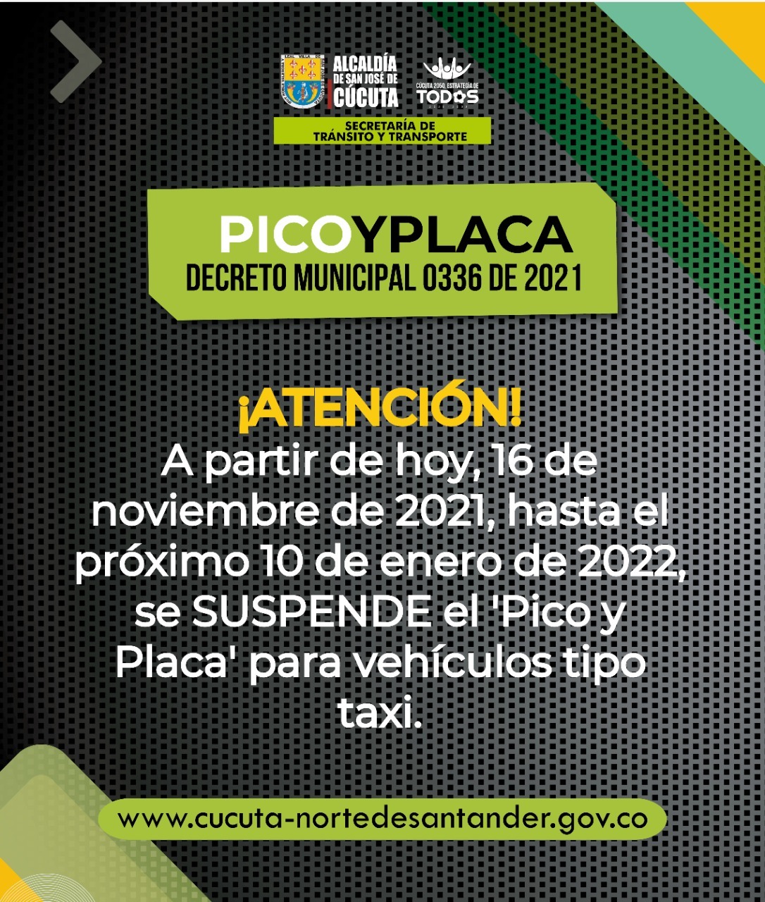 Eliminan el 'pico y placa' para los taxistas de Cúcuta