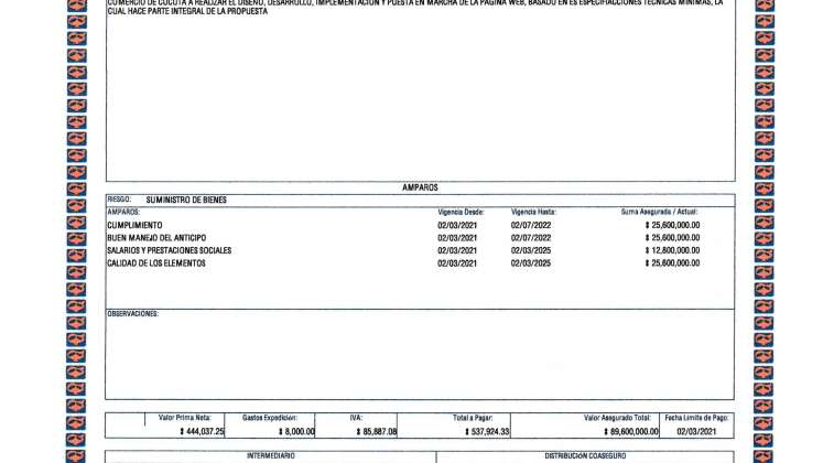 Póliza de cumplimiento del contrato.