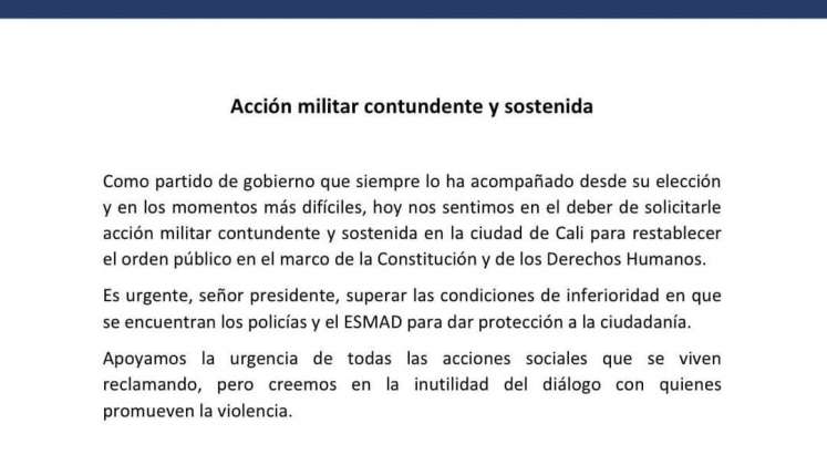 Comunicado del Centro Democrático.