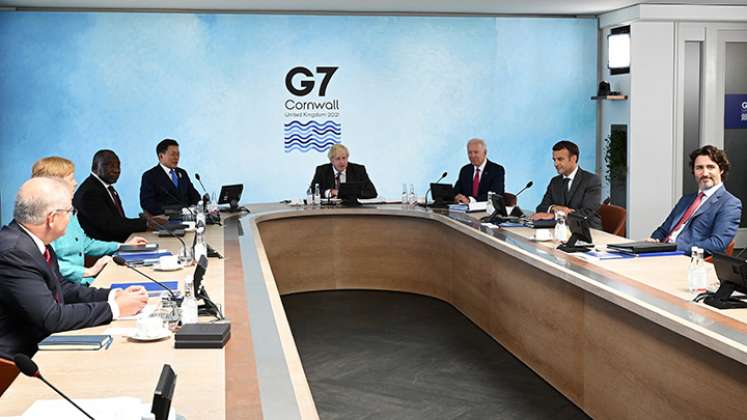 Aspecto de la cumbre del G7 en su segundo día de sesiones, que se cumplen en Londres.