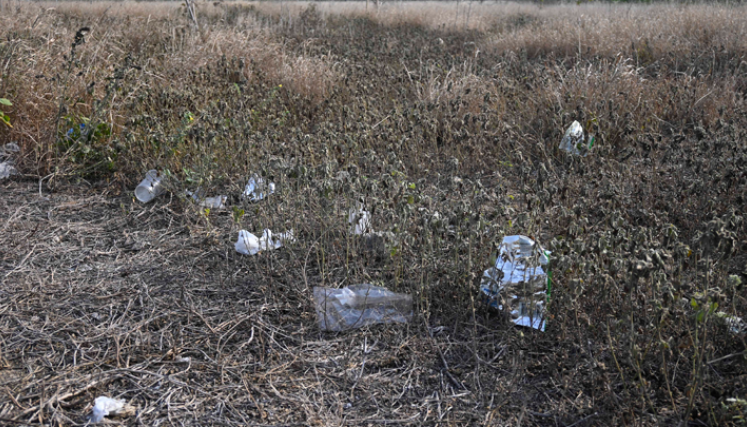 Botellas, papeles, vasos desechables, desprendibles y empaques de comida arrojan en el lugar. 
