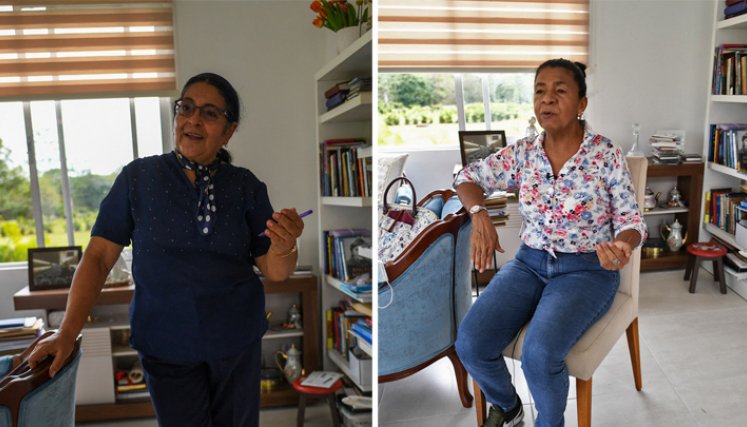 El prelado se apoyó en Olga Cristancho (68 años) y Socorro Martínez (59 años) / Foto: AFP