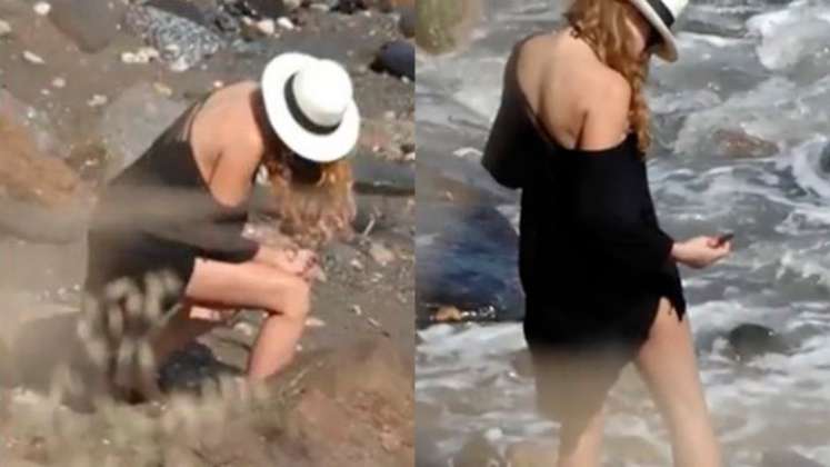 Paulina Rubio es captada en la playa.