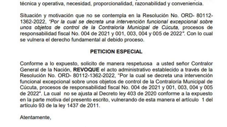 Solicitud Contraloría Municipal de Cúcuta./Foto: cortesía