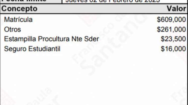 Valor de matrícula al que no le fue asignado ningún descuento./  Foto :Cortesía / La Opinión 