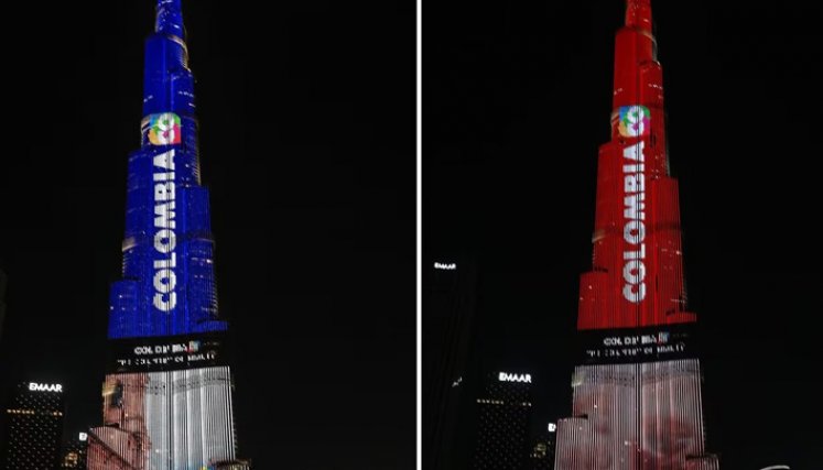 Así se vio la proyección en el edificio más alto del mundo. | Foto: Alexa Rochi-Presidencia