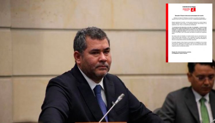 Amenazan de muerte al senador Alejandro Chacón
