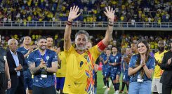 El defensor vallecaucano de la selección Mario Alberto Yepes, disfrutó de su partido de despedida, encuentro que se jugó en el estadio Pascual Guerrero de Cali.