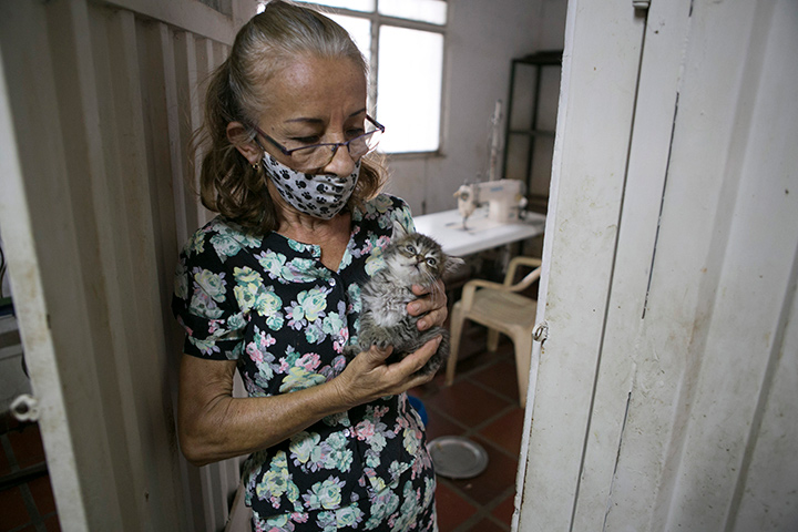 Clara Inés Rojas creó un refugio en su casa, en el barrio Aeropuerto, y lleva 15 años en esta loable labor. / Foto: Juan Pablo Cohen