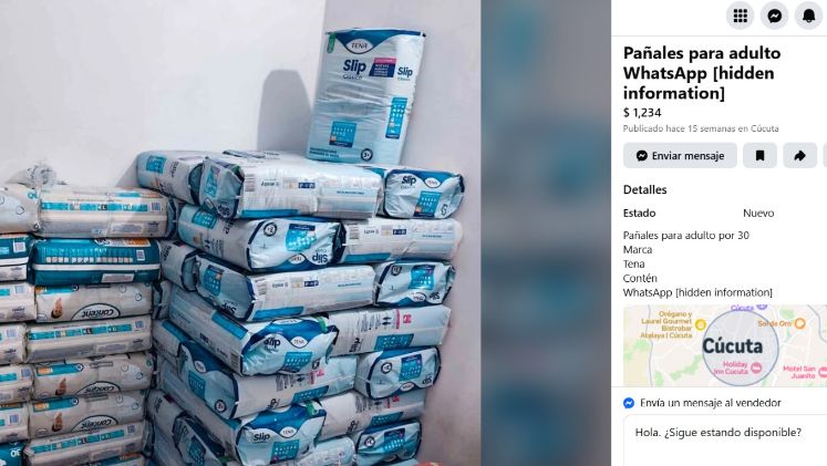 Resulta llamativo que, a través de Facebook, se estén vendiendo pañales de uso institucional en volúmenes inusualmente altos, lo que sugiere que podrían estar saliendo de puntos de acopio o bodegas.