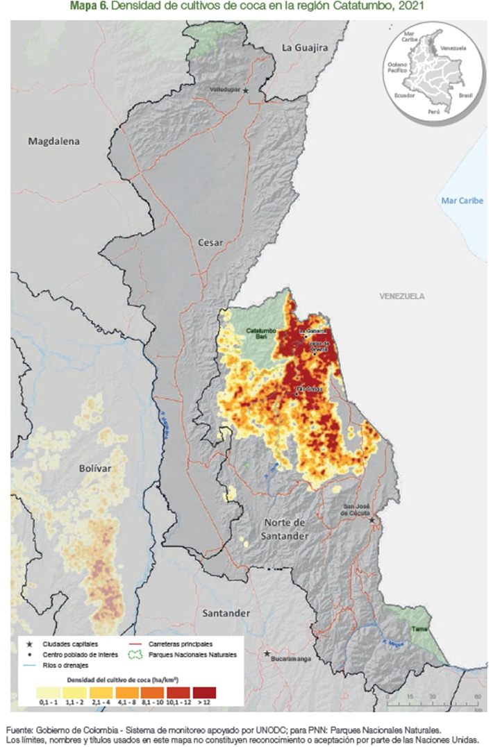 El Catatumbo con cultivos ilícitos. Gráfico SIMCI