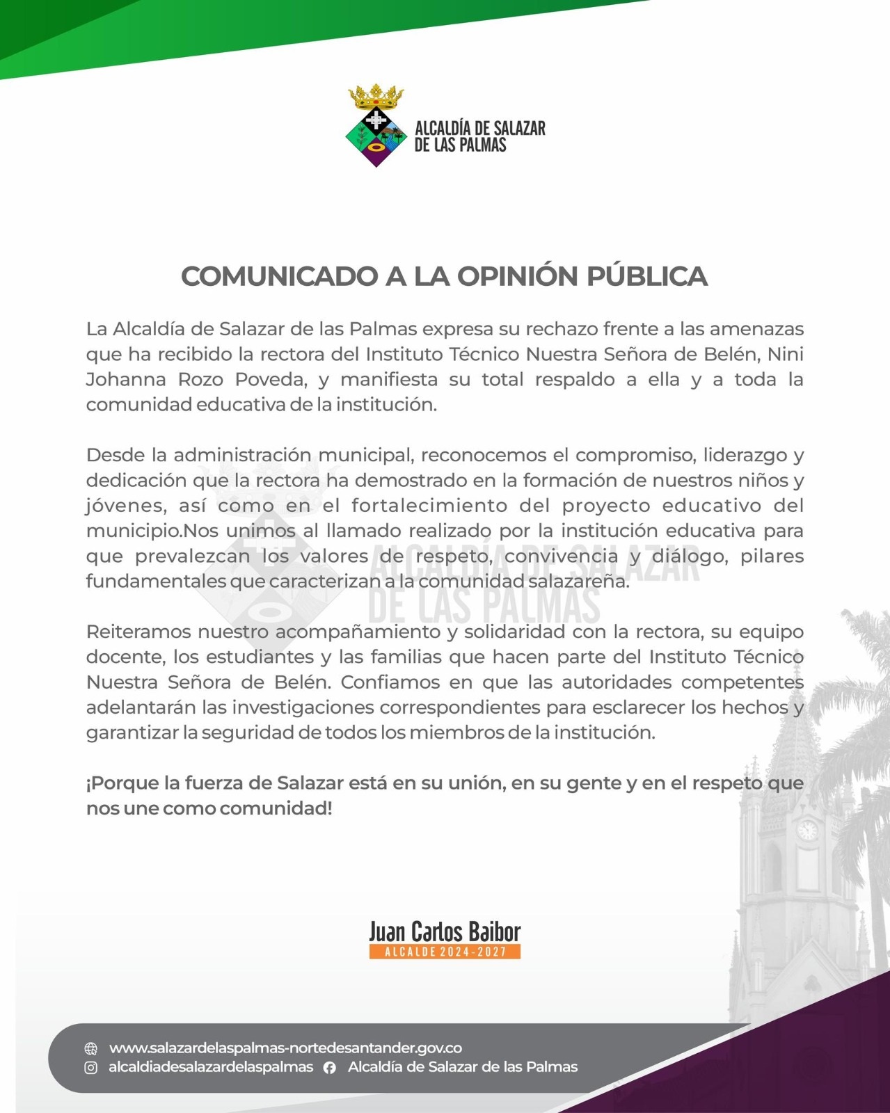 COMUNICADO DE LA ALCALDIA DE SALAZAR DE LAS PALMAS 