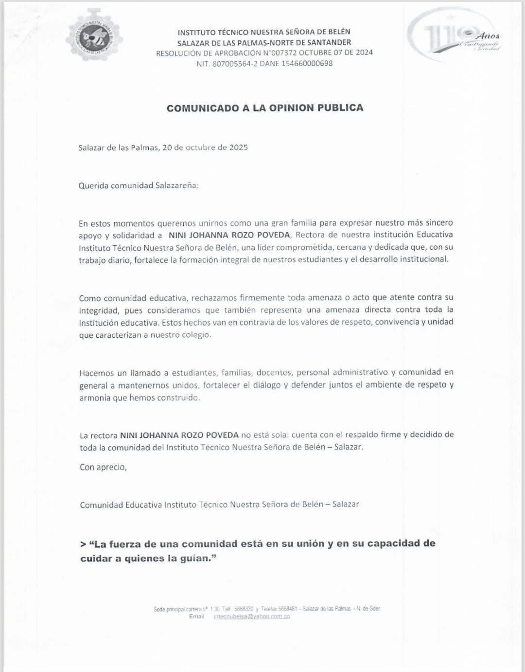 COMUNICADO DEL COLEGIO 