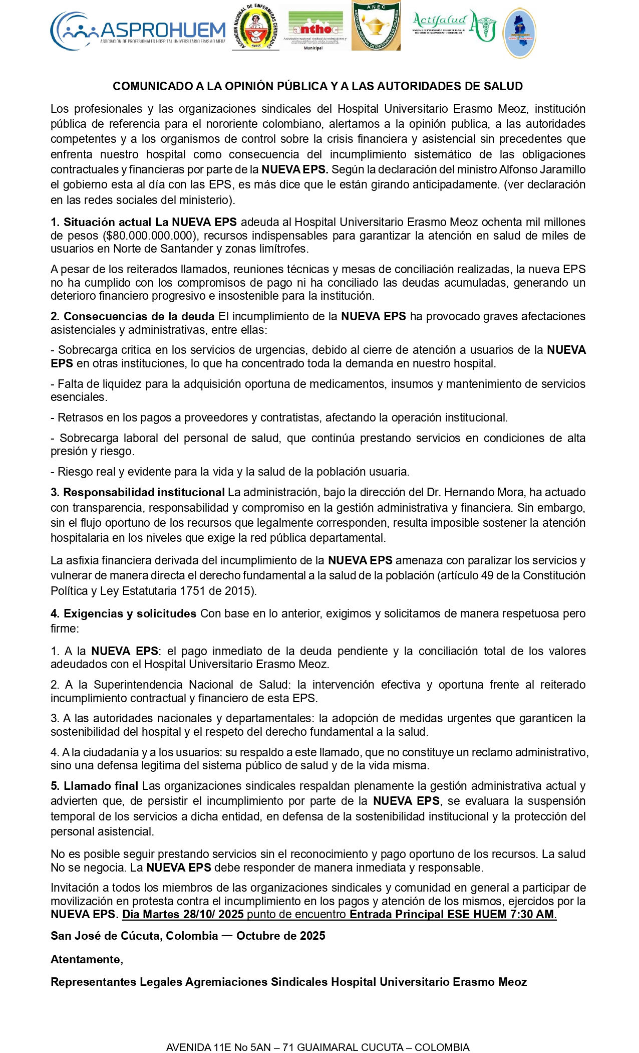 COMUNICADO SINDICATOS 