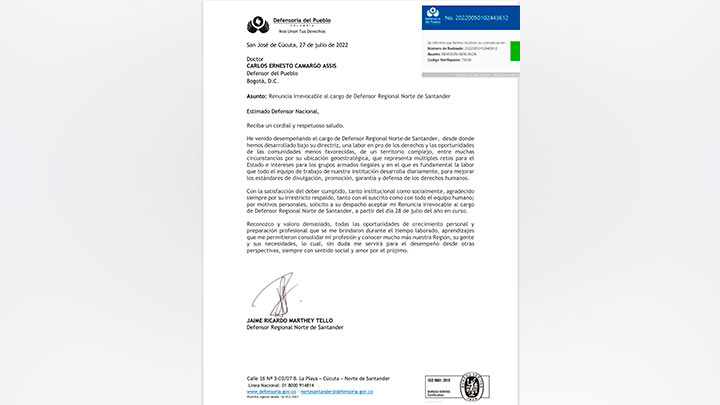 Carta de renuncia Marthey