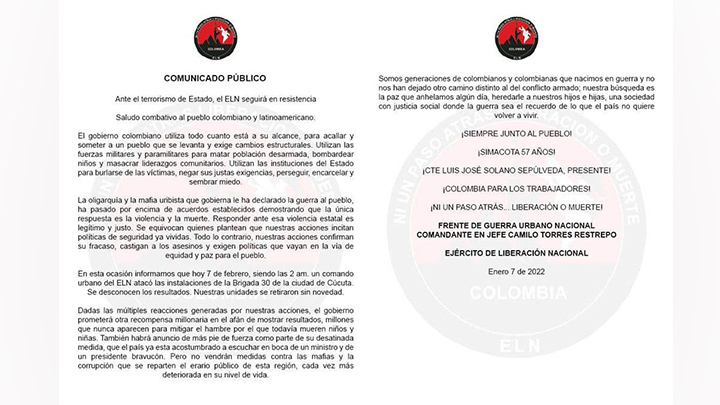 Comunicado Eln frente al ataque a la Brigada 30