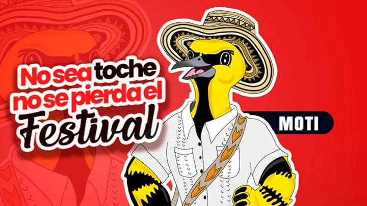 Un pájaro toche, llamado ‘El Moti’ es la mascota del festival musical. 