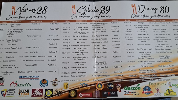 Cronograma del 2°. Salón Gastronómico del Táchira 