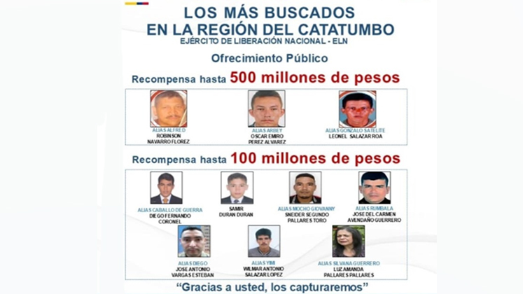 Los más buscados en la región del Catatumbo