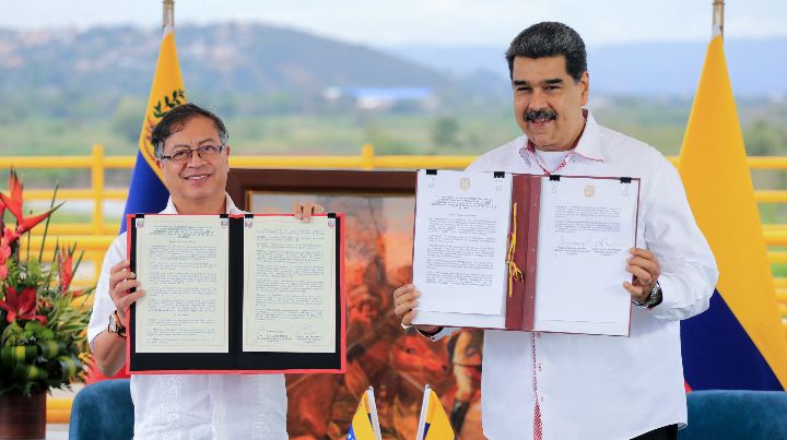 Los presidentes Gustavo Petro Y Nicolás Maduro se reunieron en Tienditas./Foto AFP