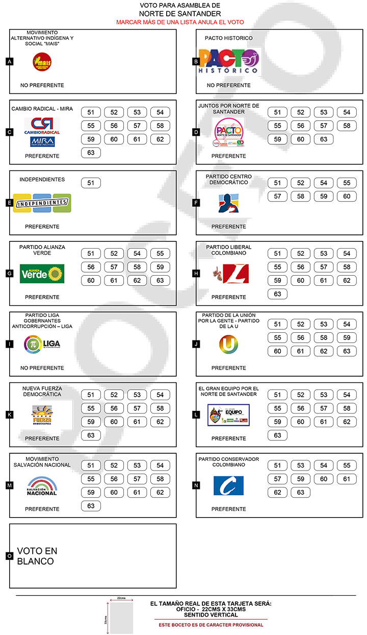 Así quedó el tarjetón para la Asamblea de Norte de Santander.