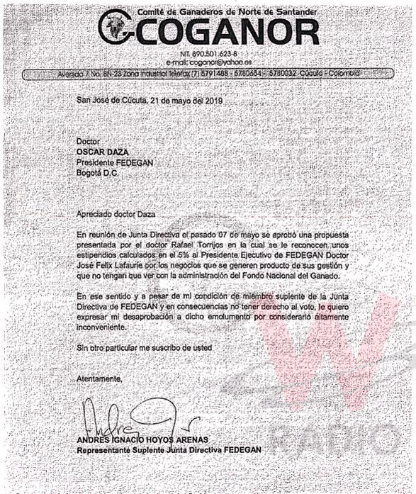 Carta conocida por la emisiora La W