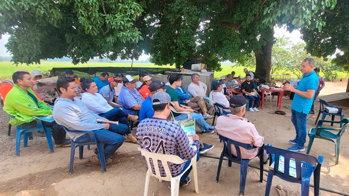 Arroceros reciben capacitación sobre sostenibilidad de parte de Alfredo Cuevas, director regional de Fedearroz./ Foto Cortesía