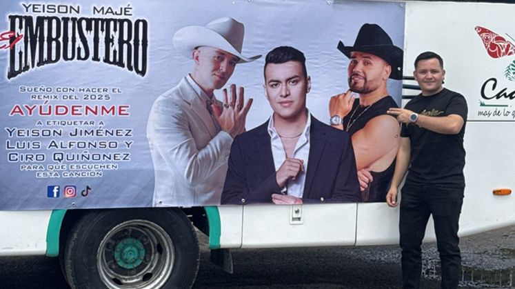 Majé imprimió pancartas con su rostro y el mensaje: “Quiero grabar con Yeison Jiménez, Ciro Quiñonez y Luis Alfonso”.