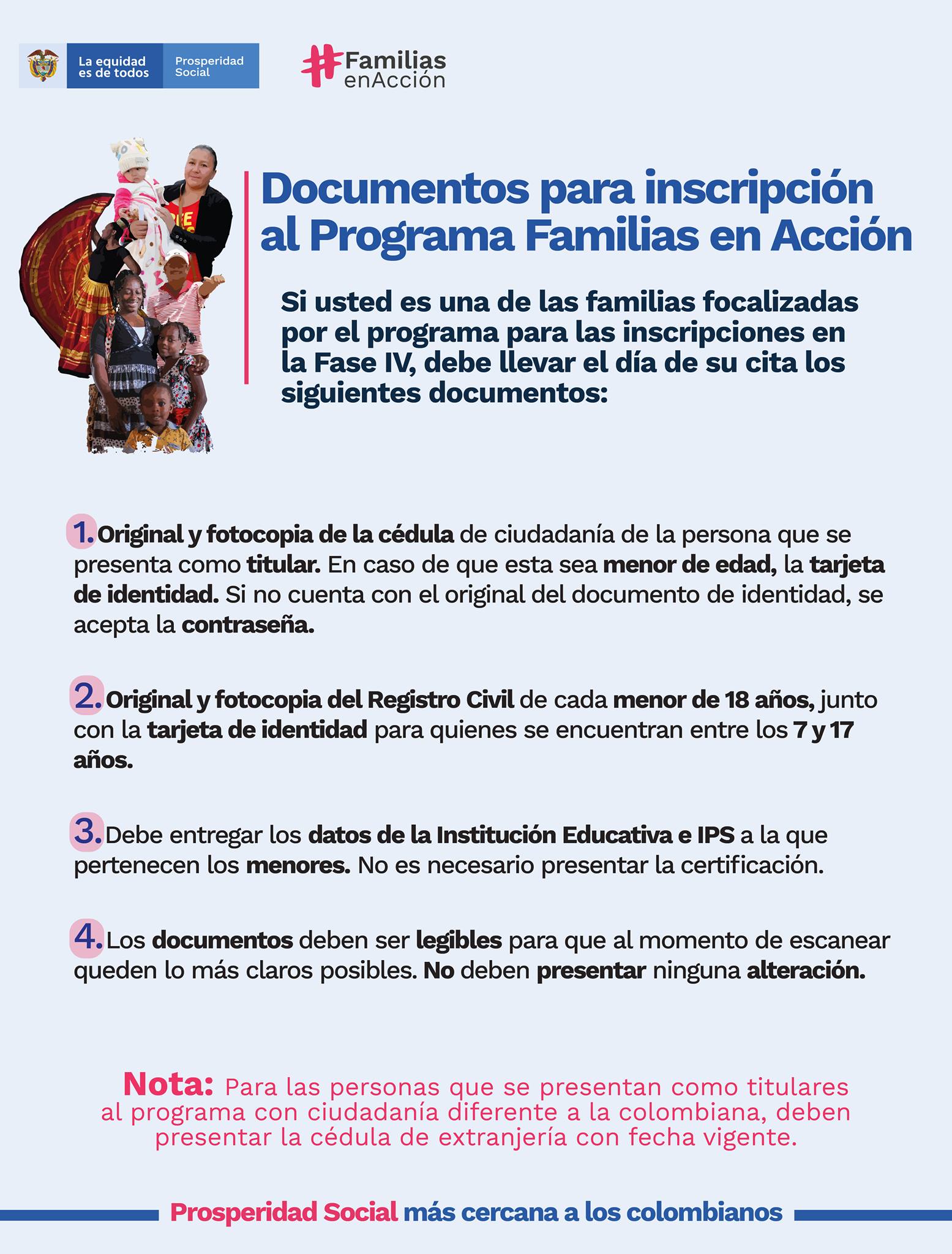 Documentos requeridos para postularse en el programa de Familias en Acción./Foto: cortesía