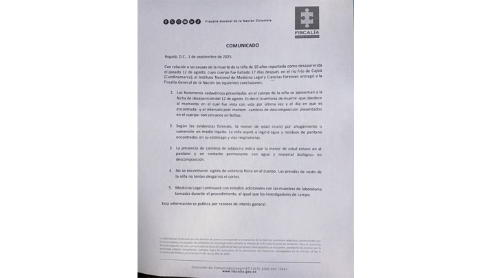 Medicina Legal revela detalles de la causa de la muerte de Valeria Afanador