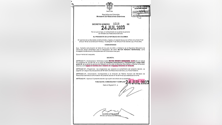 Queda en firme nombramiento de Milton Rengifo como embajador en Venezuela