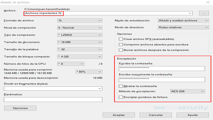 Campo en el que colocamos la contraseña para acceder a la carpeta