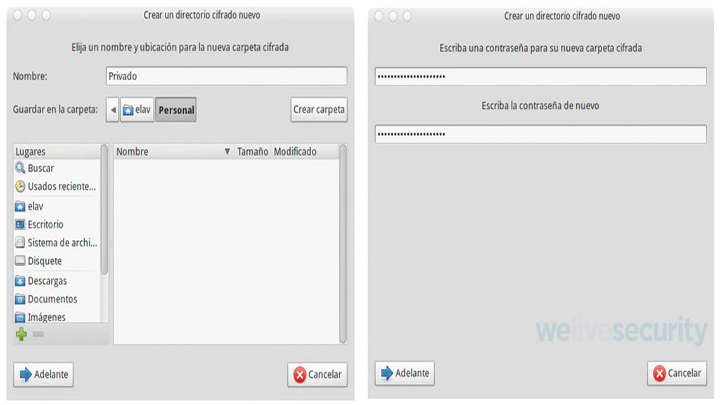 Creación de una carpeta cifrada con contraseña utilizando Cryptkeeper. Fuente: DesdeLinux