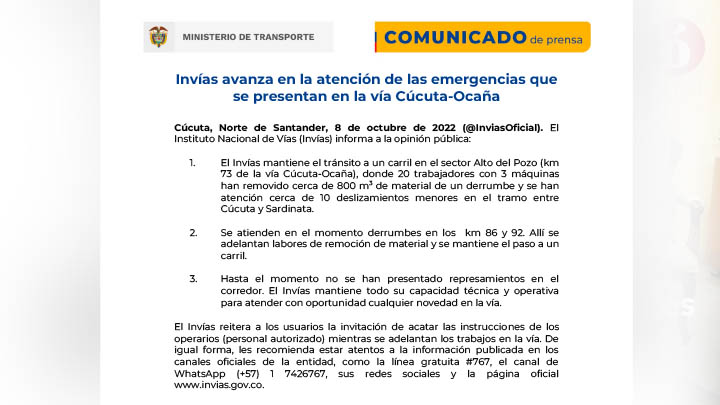 Estado de la vía Cúcuta- Ocaña./Cortesía. 