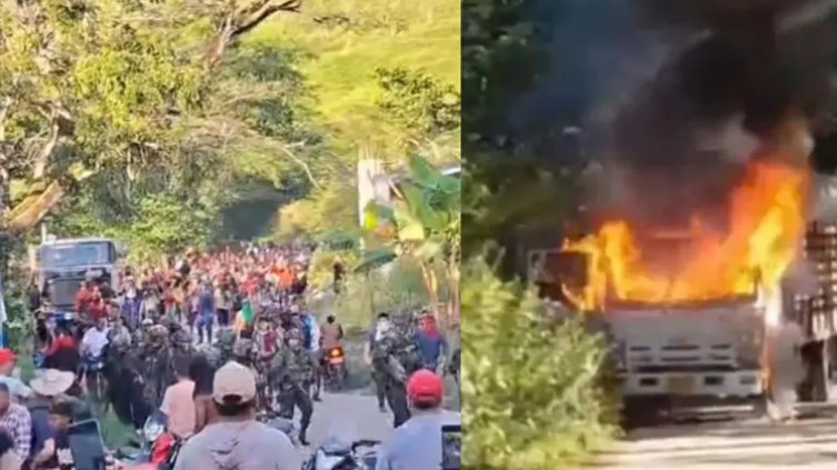 Militares heridos y vehículos incinerados tras asonada en operativo contra minería ilegal en Ataco, Tolima