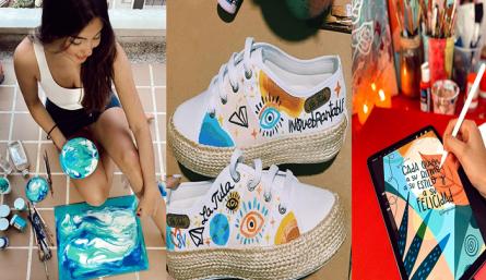 Angie Escobar, una emprendedora con sus pinturas./Foto: cortesía