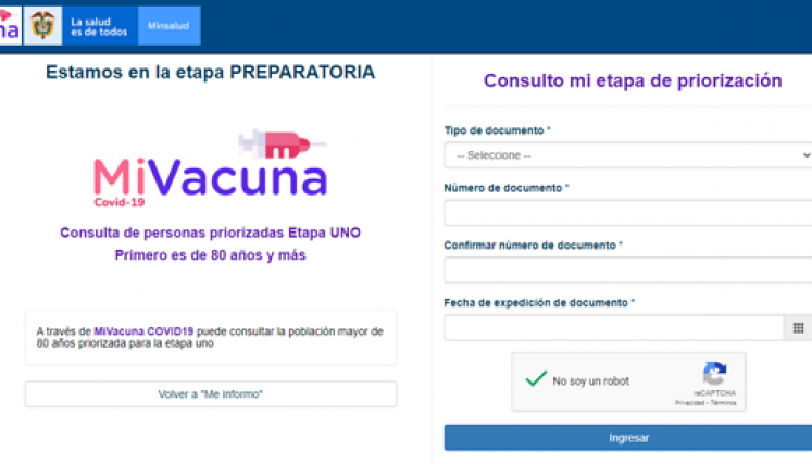 Portal web Mi Vacuna