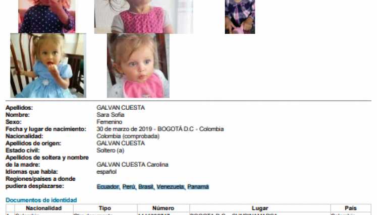 Circular de Interpol en la busquedad de Sara Sofía.