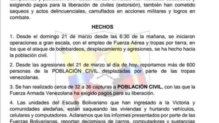 Comunicado de las disidencias de las Farc sobre lo que ocurre en la frontera.