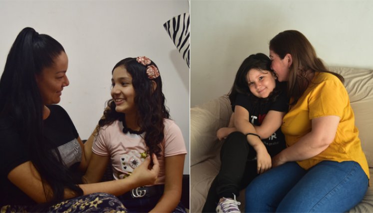Mardely Márquez  y su hija Nikol (derecha), quien con una madurez notoria valora aún más la vida. Carolay Vivas y su hija Virginia Victoria, superado el cáncer, ahora luchan contra la hepatitis B. / Foto: Pablo Castillo