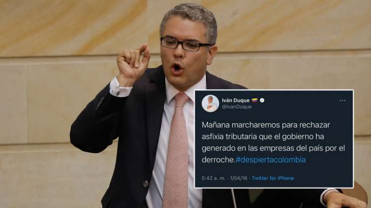 El presidente Duque cuando era senador invitó a marchar contra una reforma tributaria de su antecesor Juan Manuel Santos. / Foto: Archivo