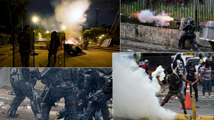 La represión de las protestas actuales ha sido "bárbara", según la experta María del Pilar Castillo, de la Universidad del Valle. "Se recrudece en las noches (...), ayudada con helicópteros, con personas civiles armadas o policías vestidos de civil". / Foto. AFP