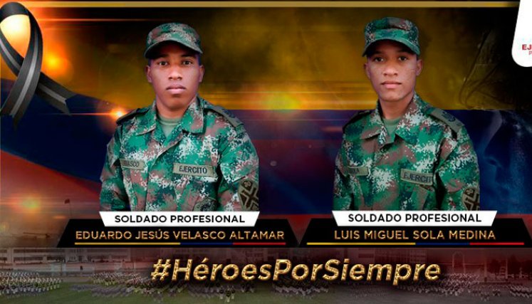 El acto terrorista causó la muerte a los soldados profesionales Luis Miguel Sola Medina y Eduardo Jesús Velasco Altamar. / Foto: Ejército