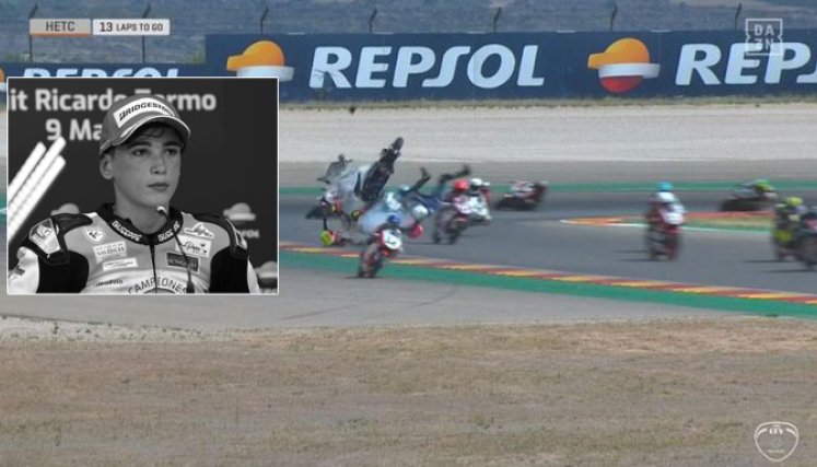 El niño español Hugo Millán se fue al suelo y otro piloto no pudo esquivarlo, golpeándolo con la rueda. / Foto: Internet