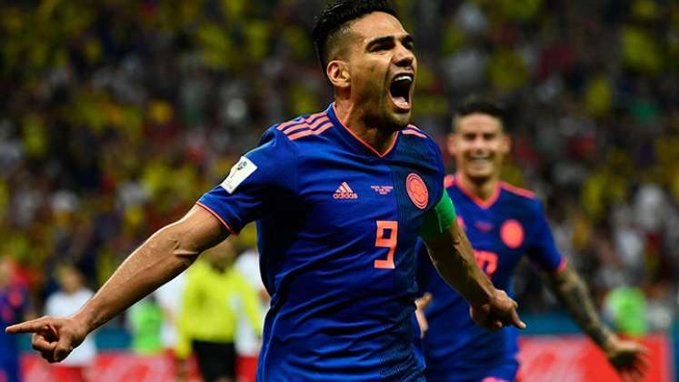 Radamel García Falcao celebra su único gol en el mundial de Rusia 2018.