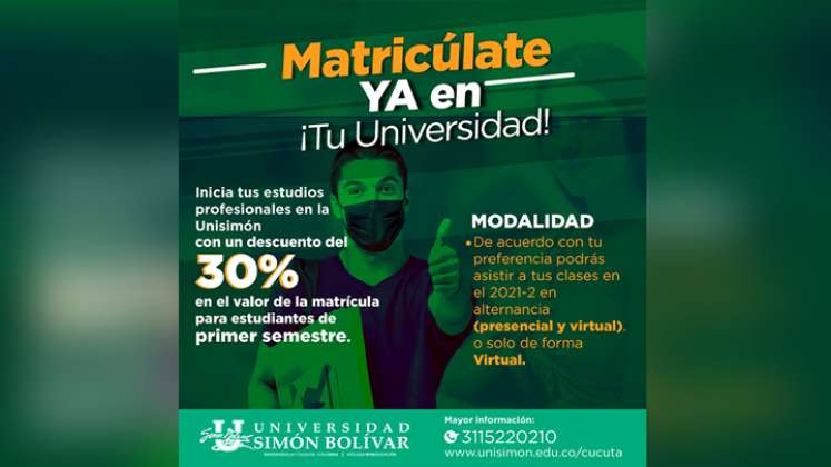 ¡Matricúlate ya en la Simón Bolívar! Inicio de clases 2 de agosto./Foto: cortesía