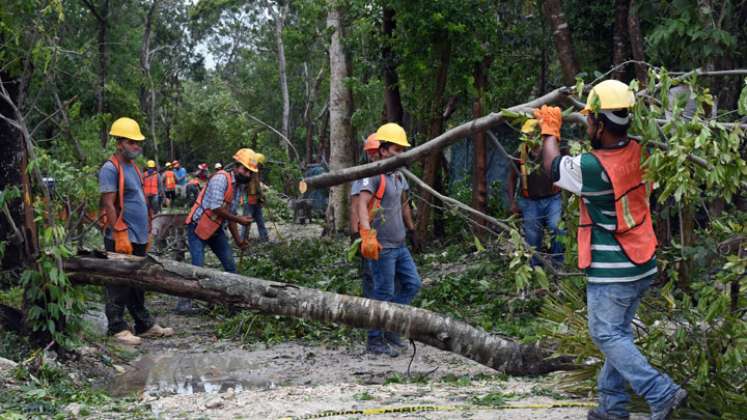 Los trabajadores locales limpian las calles después del paso del huracán Grace por la costa de Tulum, estado de Quintana Roo, México. / Foto: AFP