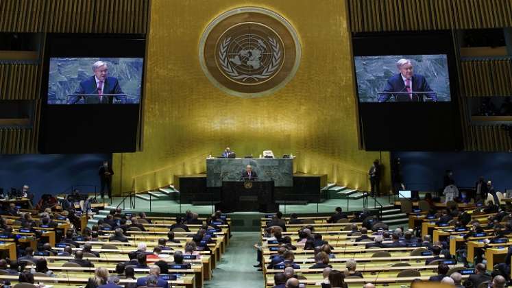 El secretario general de las Naciones Unidas, Antonio Guterres, se dirige al 76 ° período de sesiones de la Asamblea General de la ONU. /AFP